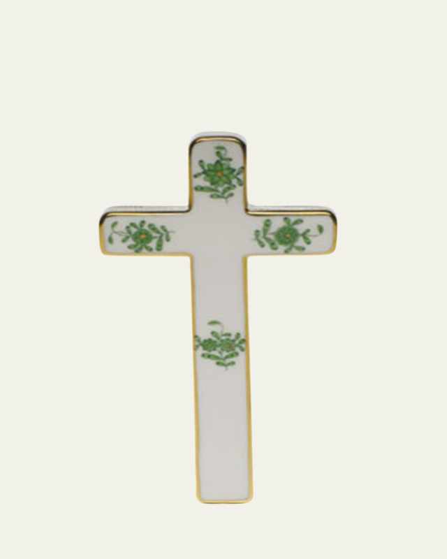 Chinese Bouquet Decorative Porcelain Cross - Green